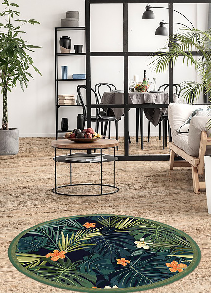 Alfombra vinílica redonda Hojas tropicales