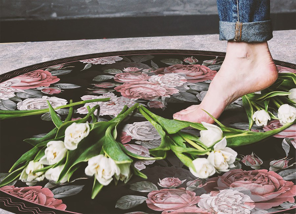Alfombra vinílica redonda Rosas