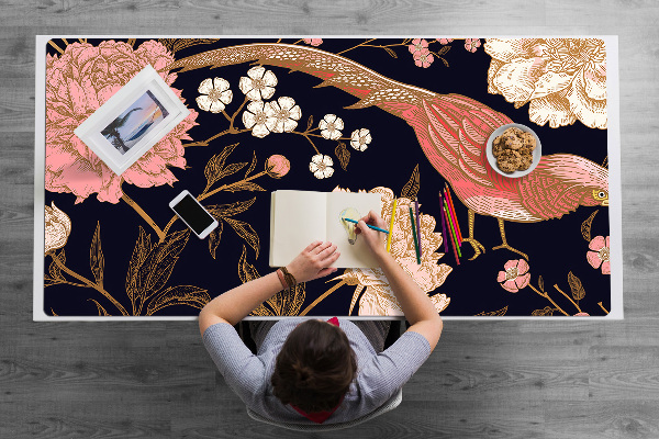Protector de escritorio Peony con un pájaro