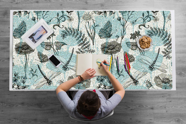 Alfombrilla para escritorio Flores y libélulas