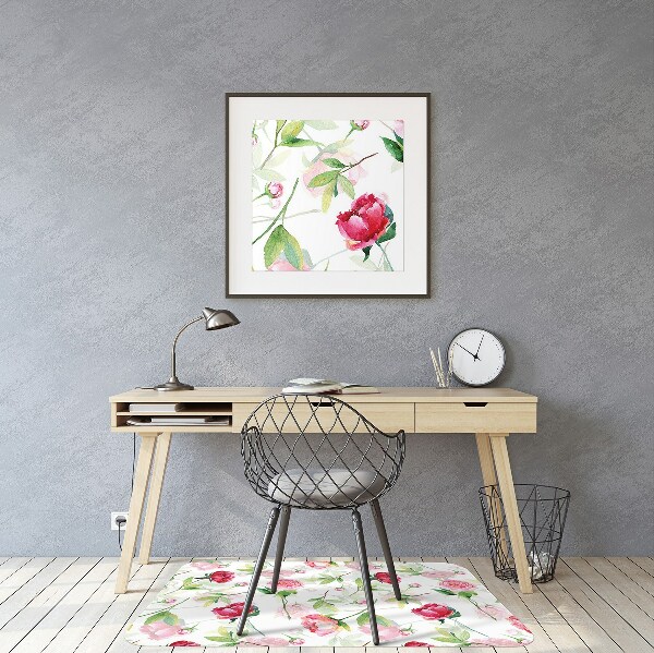 Alfombra silla ordenador Flores rojas