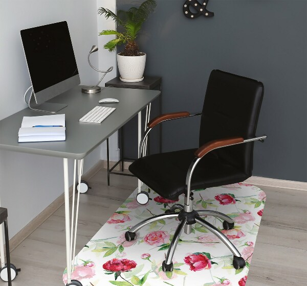 Alfombra silla ordenador Flores rojas