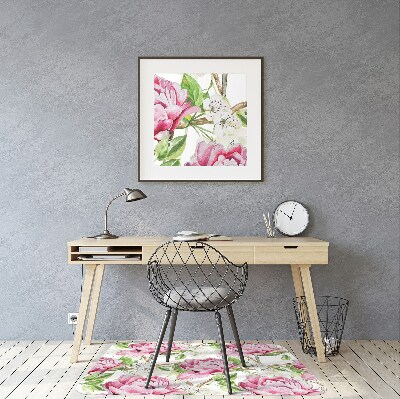 Alfombra silla ordenador Peonies pink
