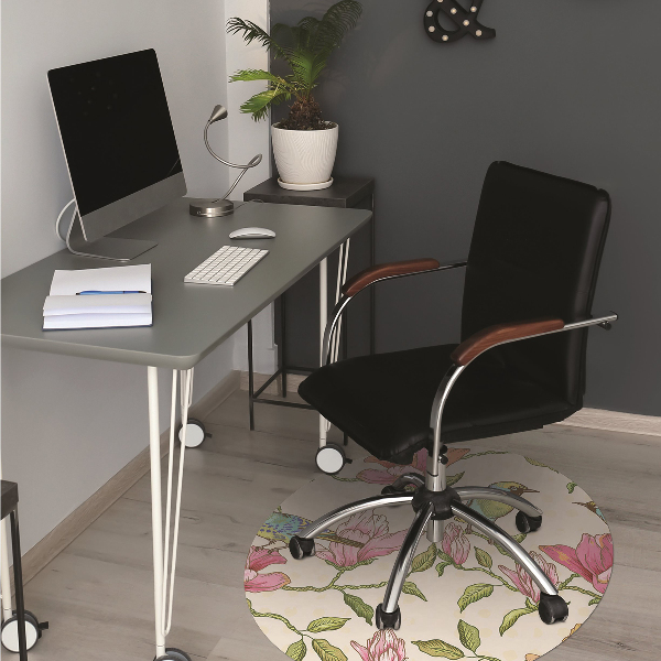 Alfombra para silla de escritorio Flores y pájaros