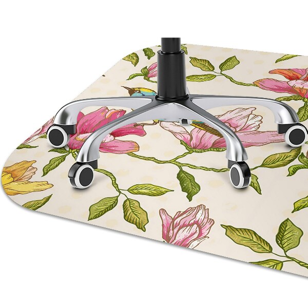 Alfombra para silla de escritorio Flores y pájaros