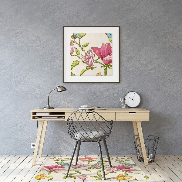 Alfombra para silla de escritorio Flores y pájaros