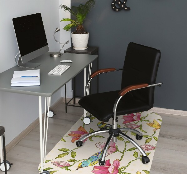 Alfombra para silla de escritorio Flores y pájaros