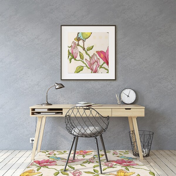 Alfombra para silla de escritorio Flores y pájaros