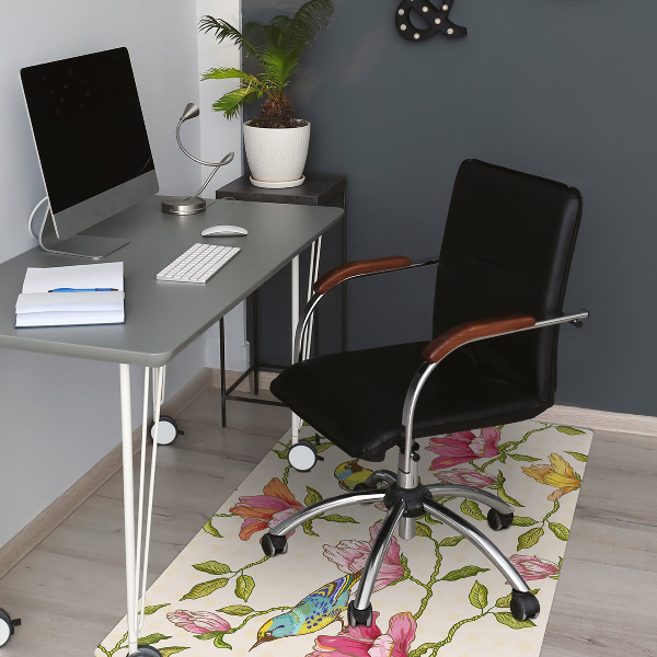 Alfombra para silla de escritorio Flores y pájaros