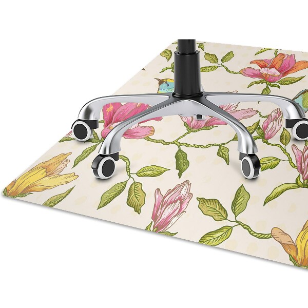 Alfombra para silla de escritorio Flores y pájaros