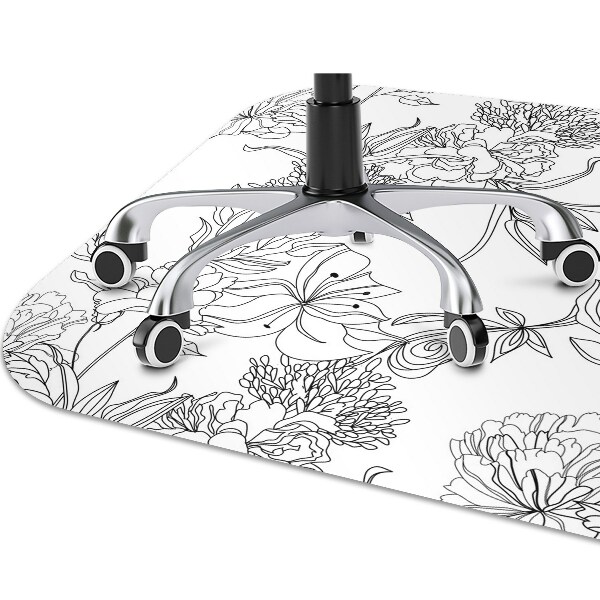 Alfombra silla ordenador Flores en blanco y negro