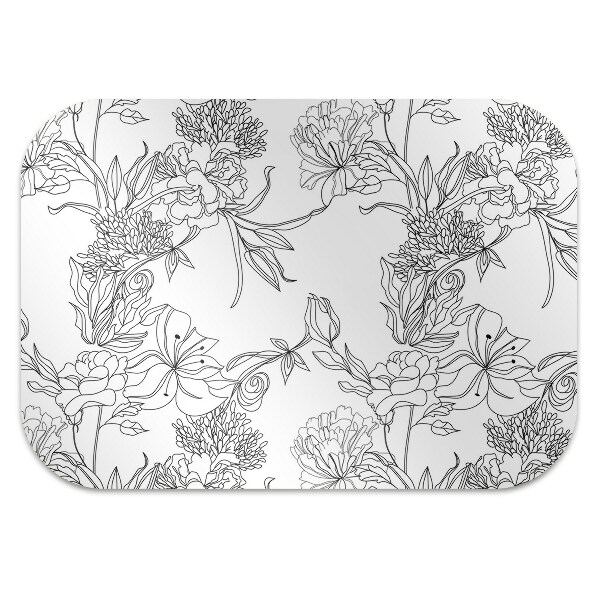 Alfombra silla ordenador Flores en blanco y negro