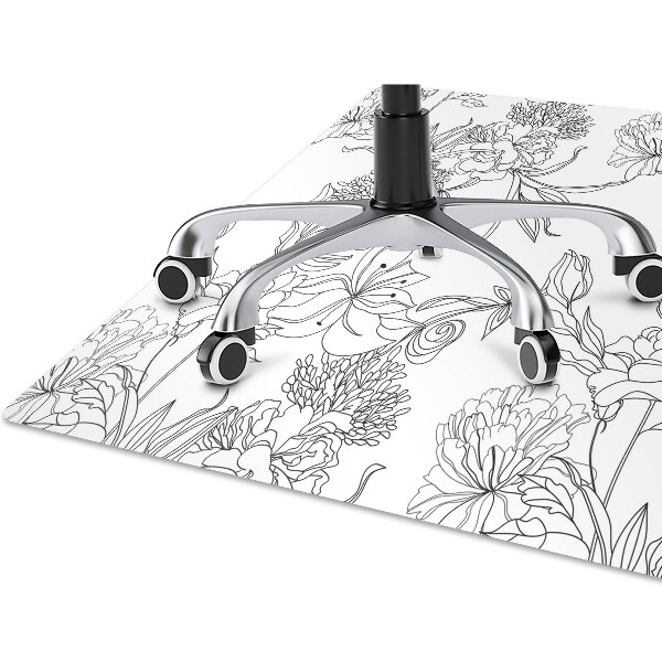 Alfombra silla ordenador Flores en blanco y negro