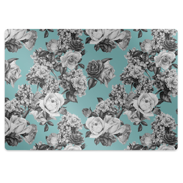 Alfombra para silla de oficina Rosas en blanco y negro