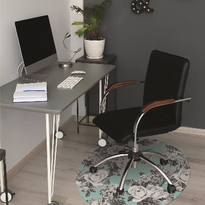 Alfombra para silla de oficina Rosas en blanco y negro