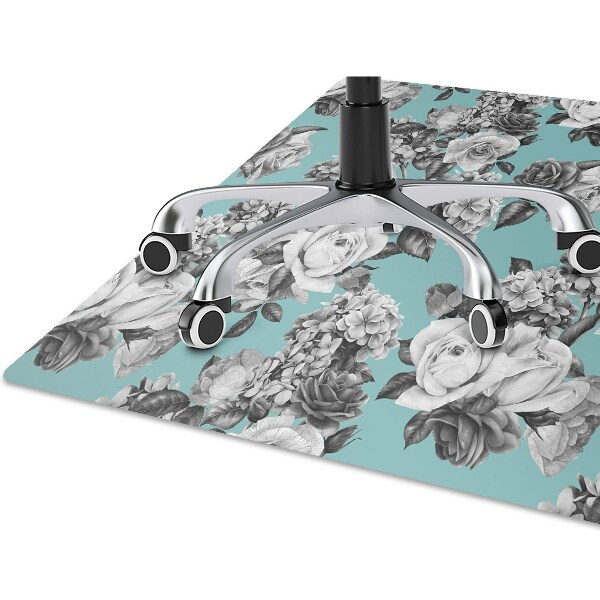 Alfombra para silla de oficina Rosas en blanco y negro