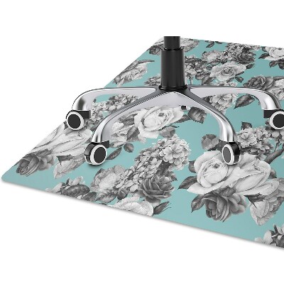 Alfombra para silla de oficina Rosas en blanco y negro