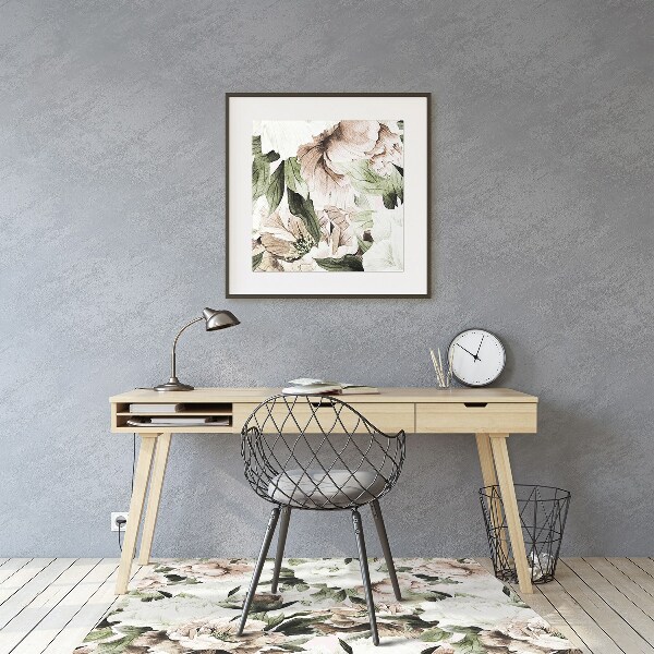 Alfombra silla ordenador Peonies con flores