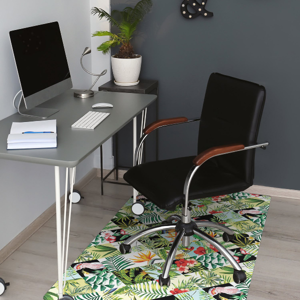 Alfombra para silla de escritorio Flores y pájaros