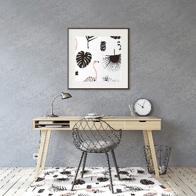 Alfombrilla para silla de escritorio Hojas y flamencos