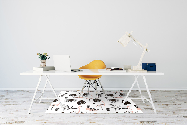 Alfombrilla para silla de escritorio Hojas y flamencos
