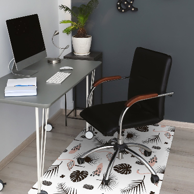 Alfombrilla para silla de escritorio Hojas y flamencos