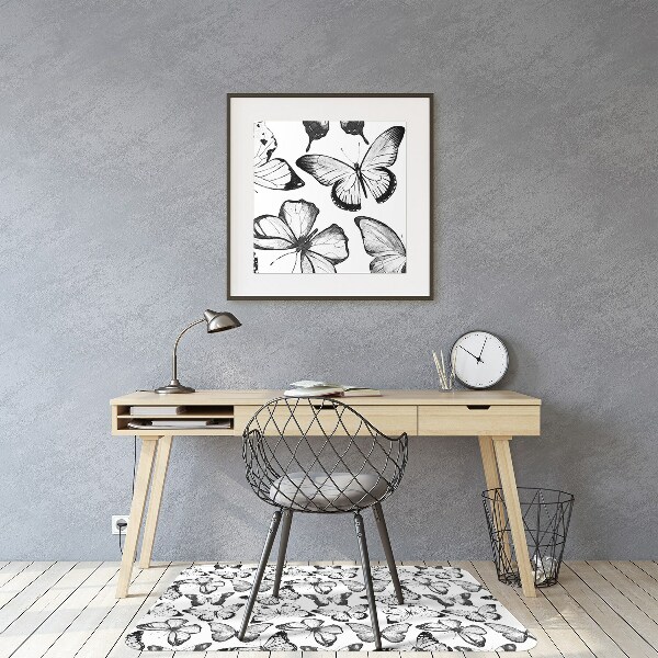 Alfombra silla ordenador Mariposa en blanco y negro