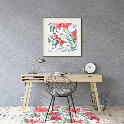 Alfombra silla ordenador Flores rojas