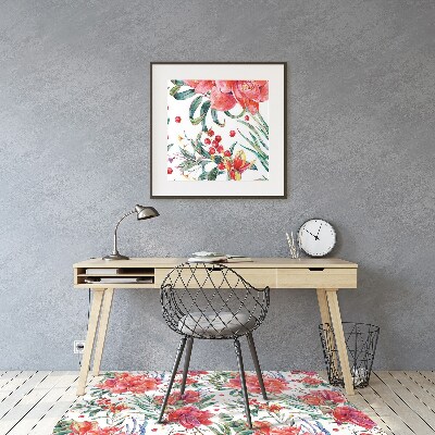 Alfombra silla ordenador Flores rojas
