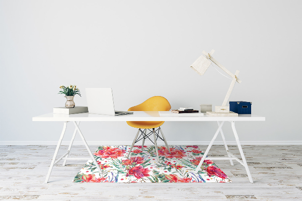 Alfombra silla ordenador Flores rojas