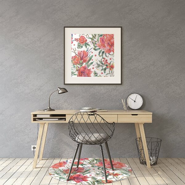Alfombra silla ordenador Flores rojas