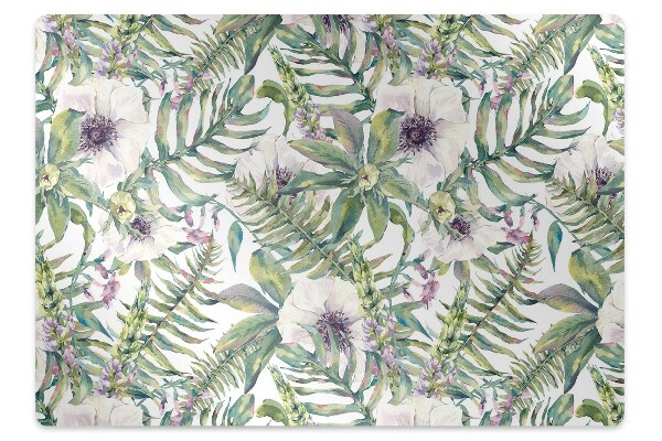 Alfombra silla ordenador Flores blancas