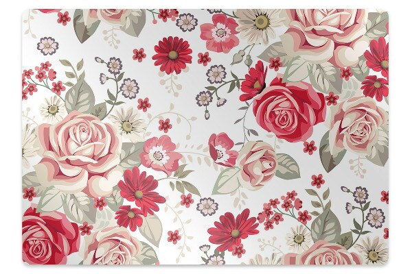 Alfombra silla ordenador Flores rojas