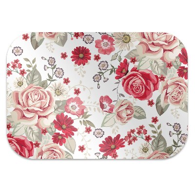 Alfombra silla ordenador Flores rojas