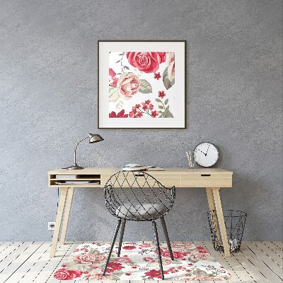 Alfombra silla ordenador Flores rojas