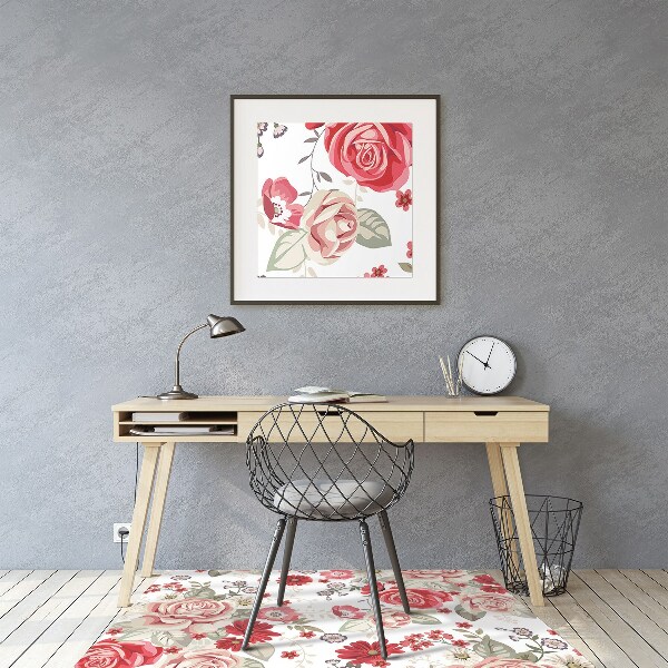 Alfombra silla ordenador Flores rojas