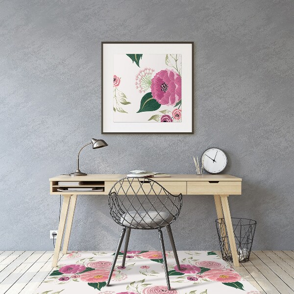 Alfombra para silla de escritorio Flores rosadas