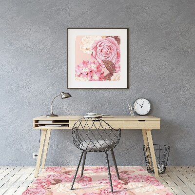 Alfombra silla ordenador Rosas e hortensias